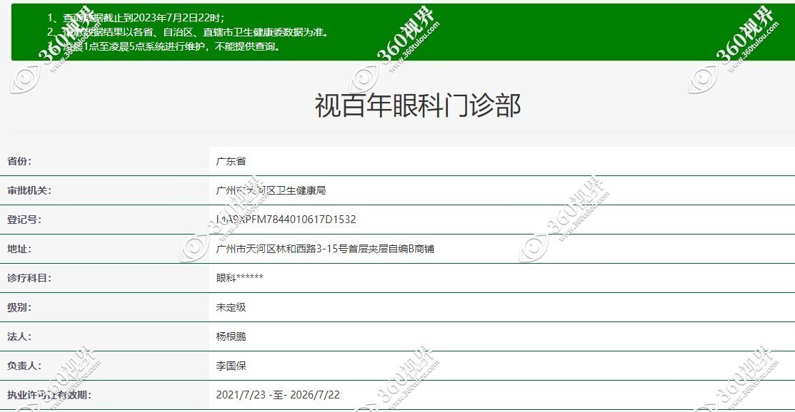 广州视百年眼科医院资质正规