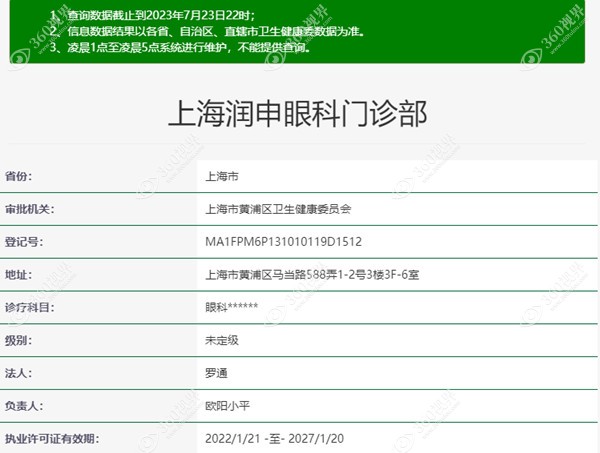 上海润申眼科医疗资质信息