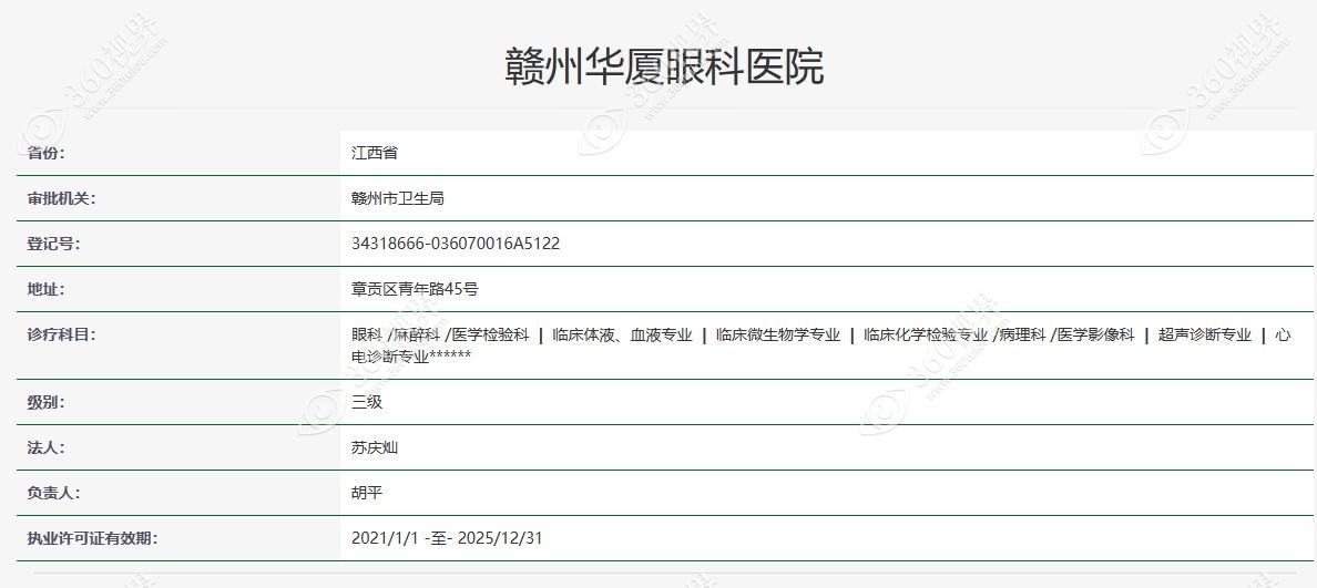 赣州华厦眼科医院资质