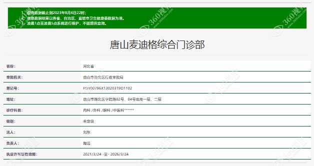 唐山麦迪格综合门诊部资质