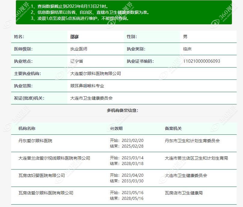 邵彦医生医疗执业注册信息www.360tulou.com