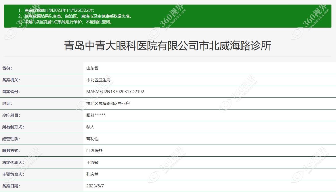 青岛中青大眼科诊所资质图