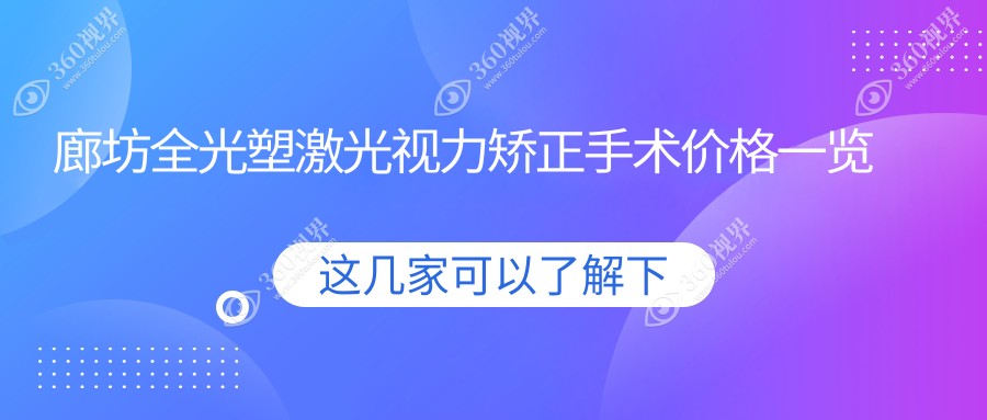 廊坊全光塑激光视力矫正手术价格一览表，专业眼科医院推荐权威解析