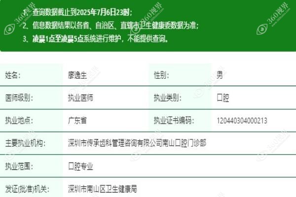 广东中山松鼠口腔医院廖逸生简历